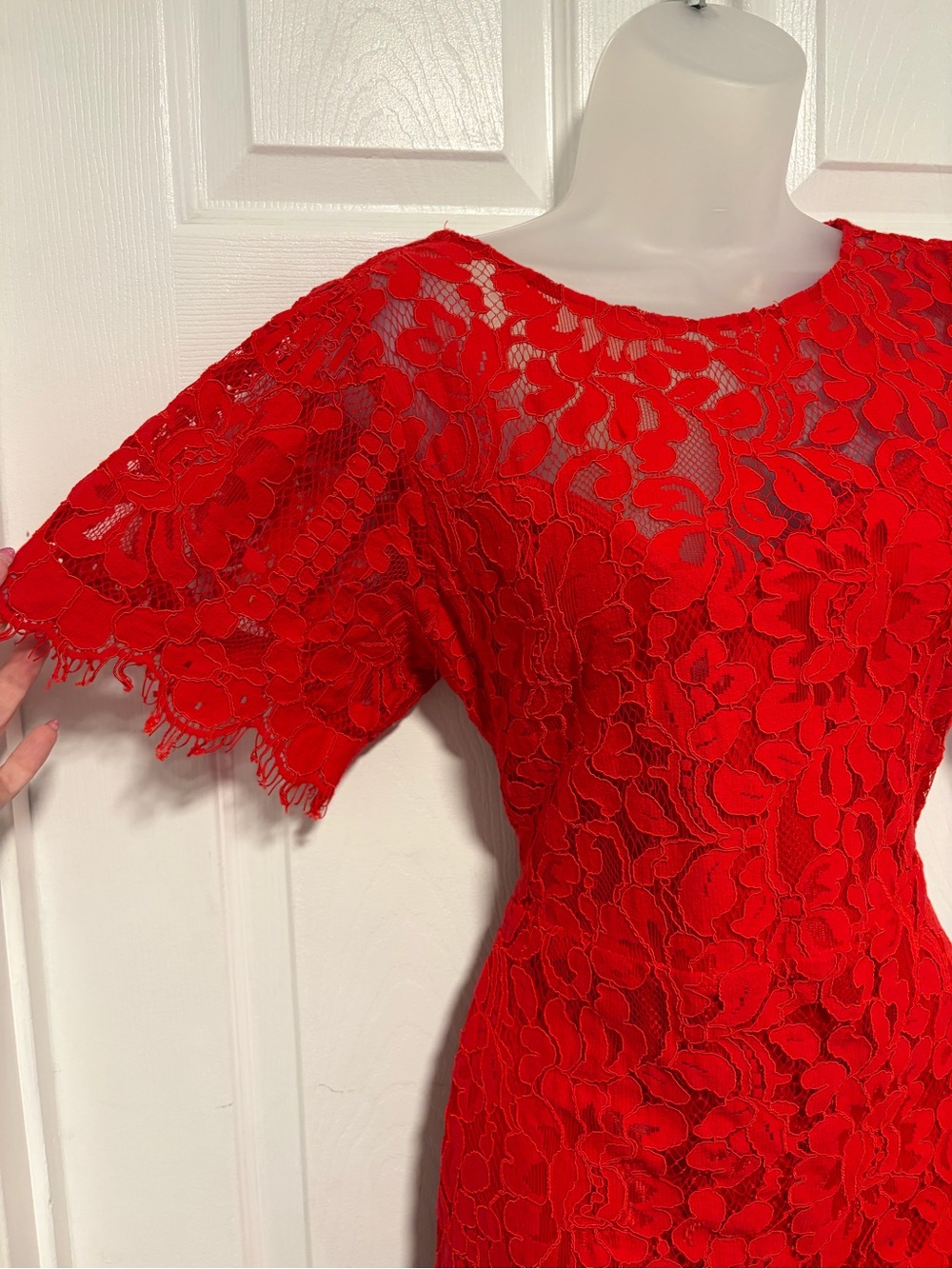 Lulu's Red Floral Lace Short Sleeve Dress - Picture 2 of 7